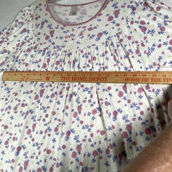 Calida Womens Nightgown Size M White Pink Blue Floral Long Sleeve Cotton 33646 - Picture 11 of 11